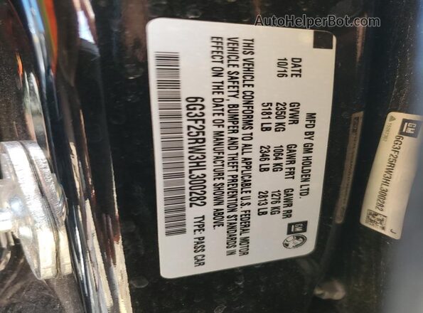 6G3F25RW3HL300282 2017 CHEVROLET SS Черный Вид наклейки с VIN-кодом