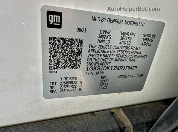 1GKS1DKT2MR375429 2021 GMC YUKON White Вид задньої частини салону