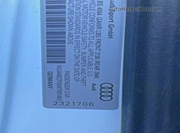 WUA4BCFX5M7901463 2021 AUDI R8 Белый Вид задней части салона