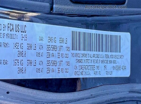 1C4RJFAG7KC727625 2019 JEEP GRAND CHER Черный Вид задних сидений