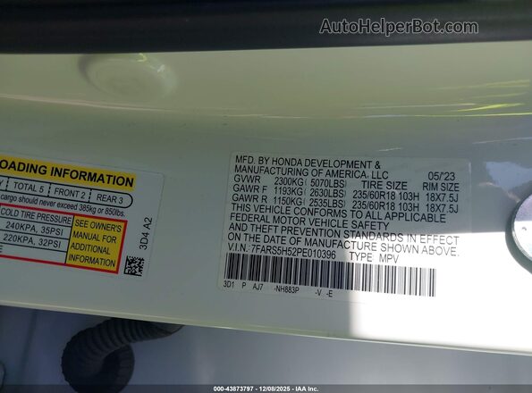 7FARS5H52PE010396 2023 HONDA CR-V HYBRID White Շարժիչի բաժամունքի տեսք