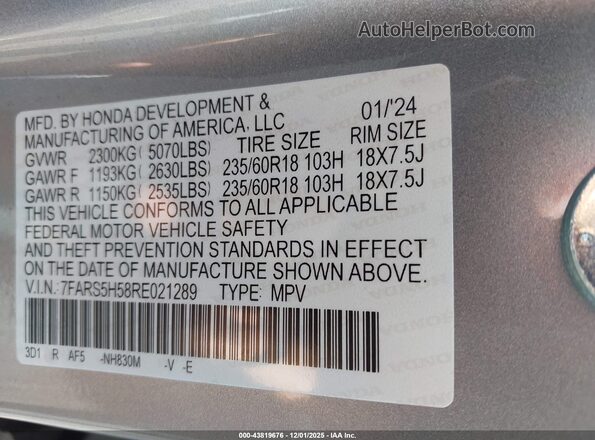 7FARS5H58RE021289 2024 HONDA CR-V HYBRID Silver ძრავის განყოფილების ხედი