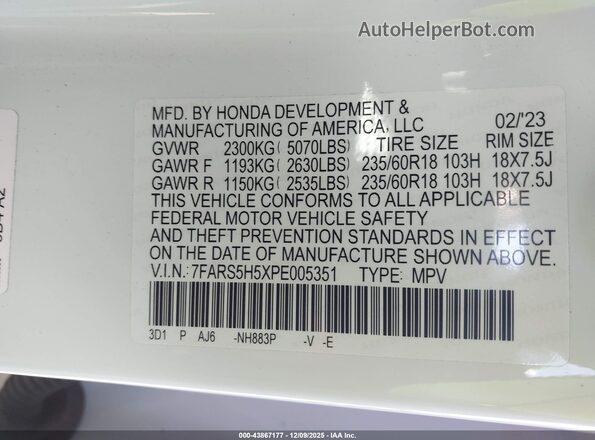 7FARS5H5XPE005351 2023 HONDA CR-V HYBRID Белый Вид подкапотного пространства