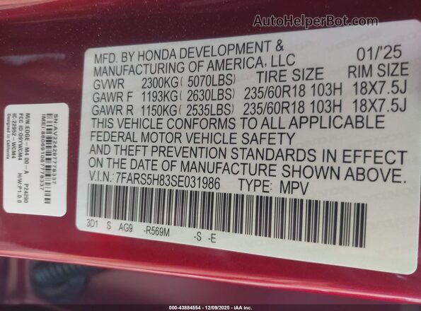 7FARS5H83SE031986 2025 HONDA CR-V HYBRID Red Engine compartment view