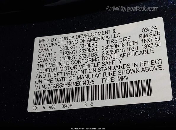 7FARS5H84RE034325 2024 HONDA CR-V HYBRID Dark Blue Вид подкапотного пространства
