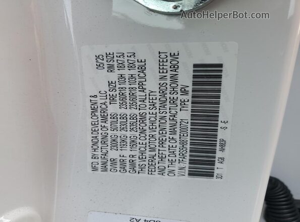 7FARS5H88TE000721 2026 HONDA CR-V White Vista de la etiqueta del VIN