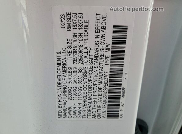7FARS6H52PE023767 2023 HONDA CR-V Белый Вид наклейки с VIN-кодом