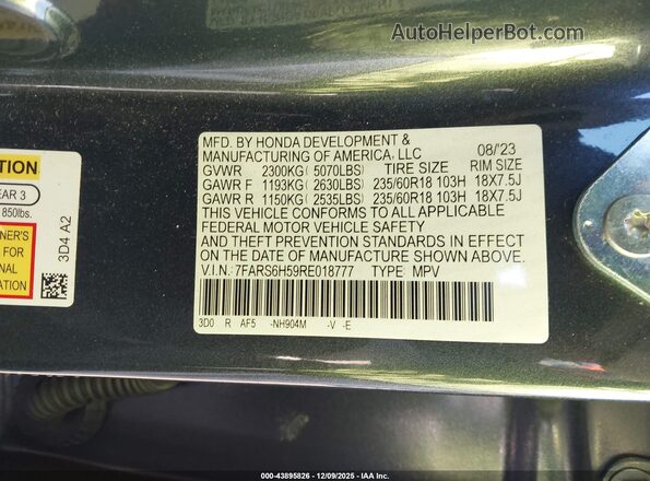 7FARS6H59RE018777 2024 HONDA CR-V HYBRID Серый Вид подкапотного пространства