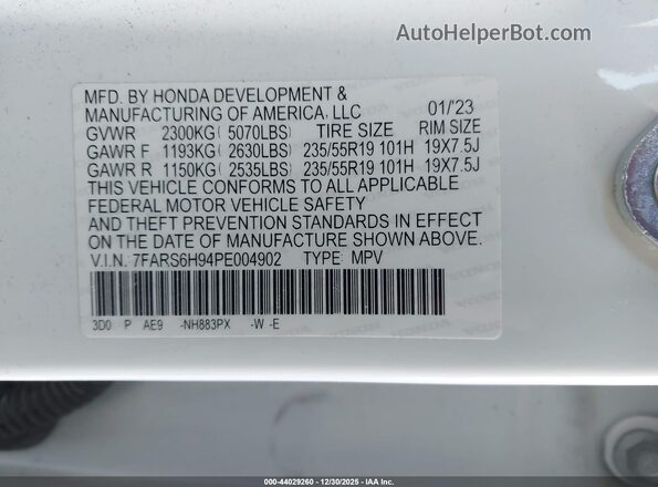 7FARS6H94PE004902 2023 HONDA CR-V HYBRID White Vista del compartimento del motor