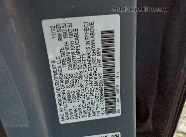 7FARS6H98PE000805 2023 HONDA CR-V Серебряный Вид наклейки с VIN-кодом