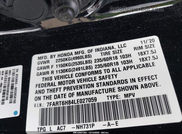 7FART6H84LE027059 2020 HONDA CR-V HYBRID Black Вид підкапотного простору