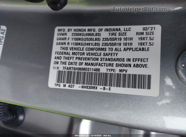 7FART6H96ME011486 2021 HONDA CR-V HYBRID Silver Vista del compartimento del motor