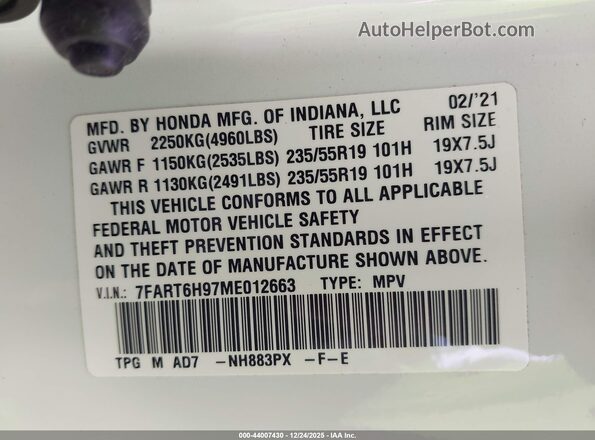 7FART6H97ME012663 2021 HONDA CR-V HYBRID White Շարժիչի բաժամունքի տեսք