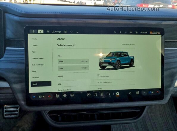 7FCTGAAA0NN010702 2022 RIVIAN R1T Blue Widok zestawu wskaźników