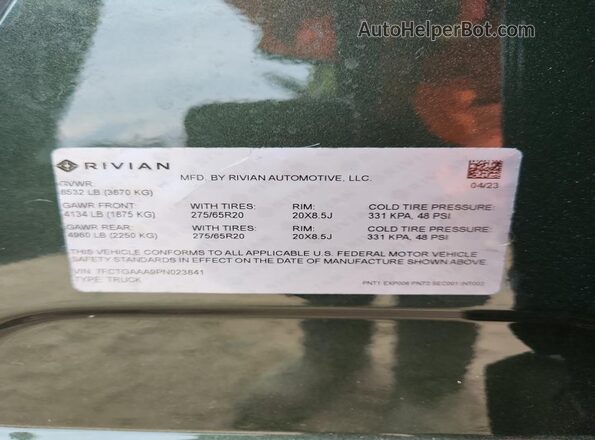 7FCTGAAA9PN023841 2023 RIVIAN R1T Green Widok komory silnika