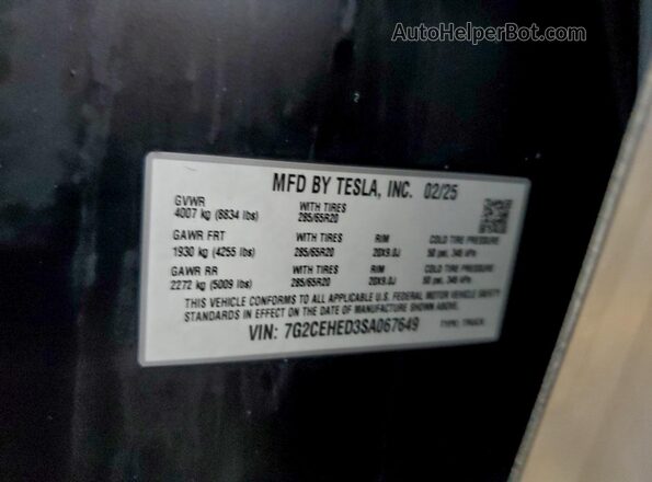 7G2CEHED3SA067649 2025 TESLA CYBERTRUCK Серебряный Панорамный вид салона 360°