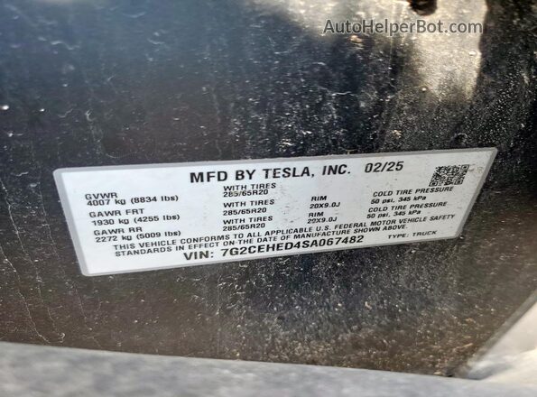 7G2CEHED4SA067482 2025 TESLA CYBERTRUCK Серебряный Панорамный вид салона 360°