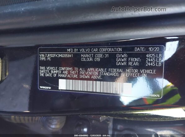 7JR102FK3MG095841 2021 VOLVO S60 Черный Вид подкапотного пространства