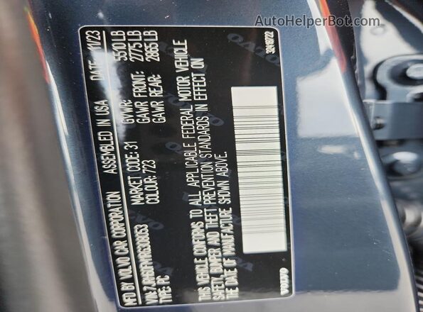 7JRH60FM1RG308053 2024 VOLVO S60 Blue Widok naklejki z numerem VIN