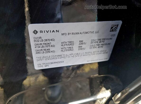 7PDSGCBA4RN032504 2024 RIVIAN R1S Black Vista del compartimento del motor