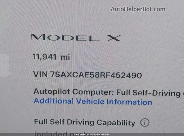 7SAXCAE58RF452490 2024 TESLA MODEL X Серебряный Вид подкапотного пространства