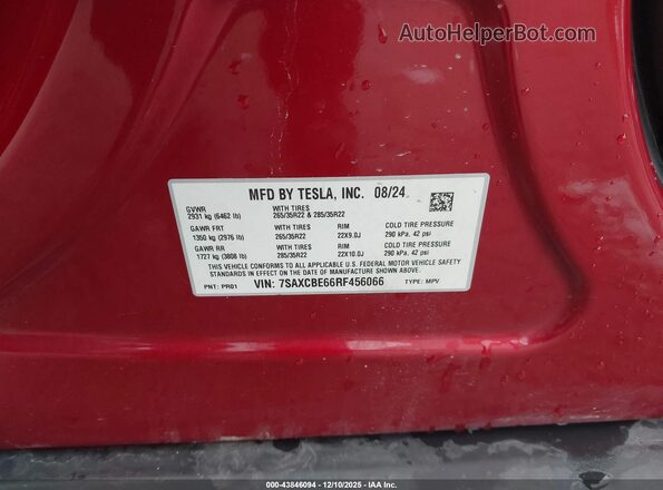 7SAXCBE66RF456066 2024 TESLA MODEL X Red Engine compartment view