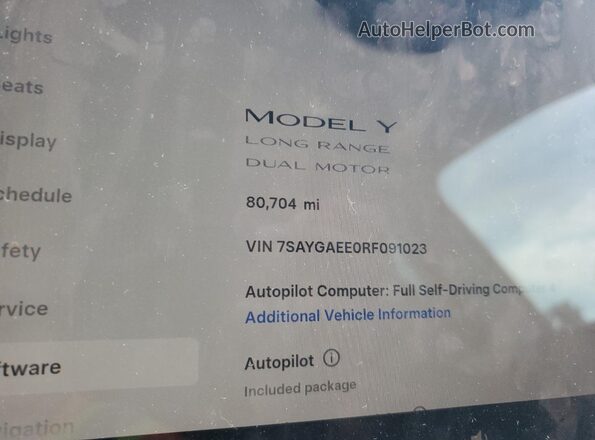 7SAYGAEE0RF091023 2024 TESLA MODEL Gray Vista del cuadro de instrumentos