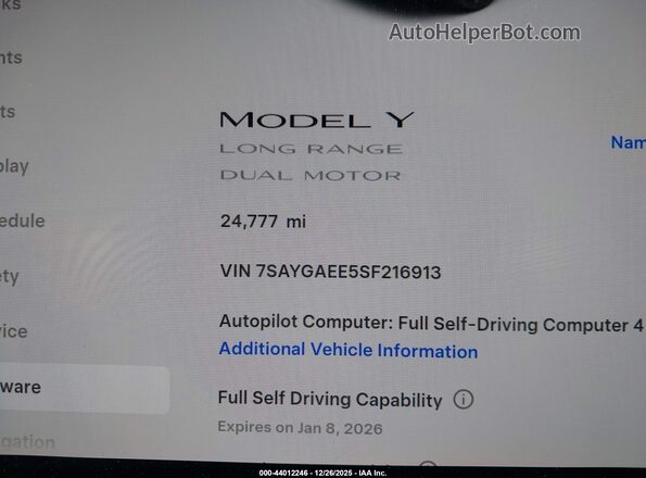 7SAYGAEE5SF216913 2025 TESLA MODEL Y Gray 