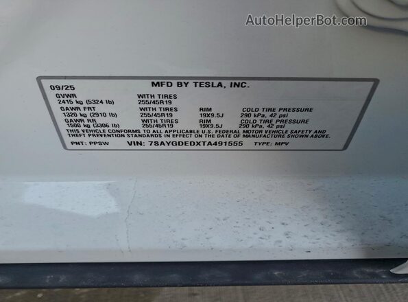7SAYGDEDXTA491555 2026 TESLA MODEL White Շարժիչի բաժամունքի տեսք
