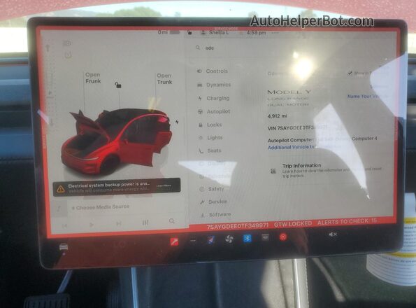7SAYGDEE0TF349971 2026 TESLA MODEL Red Вид щитка приладів