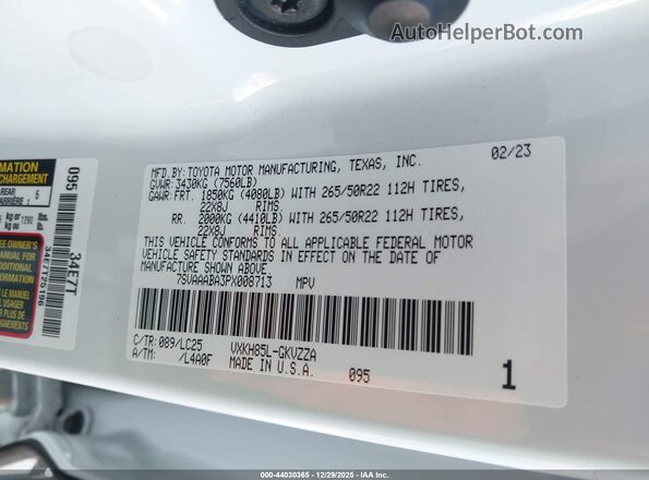 7SVAAABA3PX008713 2023 TOYOTA SEQUOIA Белый Вид подкапотного пространства