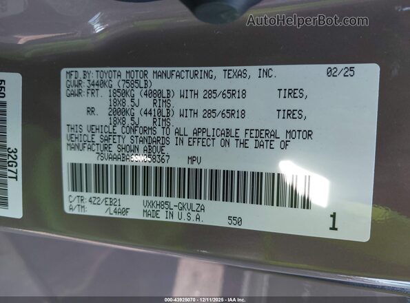 7SVAAABA6SX058367 2025 TOYOTA SEQUOIA Brown Engine compartment view