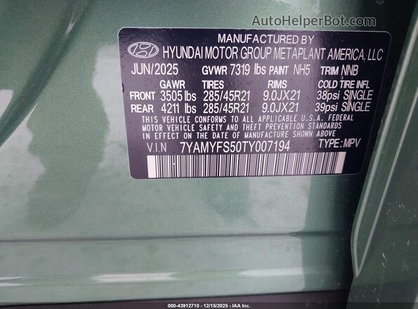 7YAMYFS50TY007194 2026 HYUNDAI IONIQ 9 Green Engine compartment view