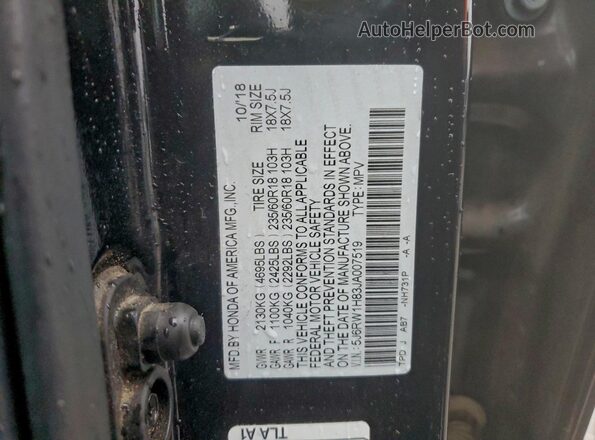 5J6RW1H83JA007519 2018 HONDA CRV Черный Панорамный вид салона 360°