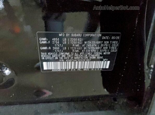 4S4BTAAC3S3261697 2025 SUBARU LEGACY Black Widok naklejki z numerem VIN