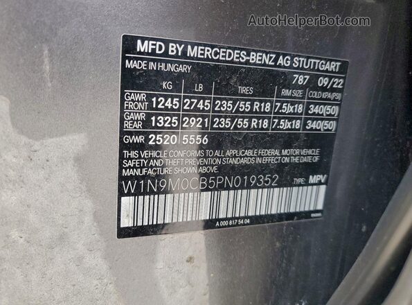 W1N9M0CB5PN019352 2023 MERCEDES-BENZ EQB Gray Vista de la etiqueta del VIN