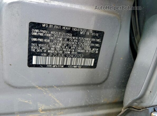 JF2SJGXC3GH420752 2016 SUBARU FORESTER2. Серебряный 