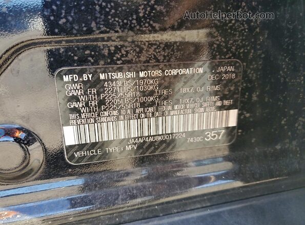 JA4AP4AU8KU017224 2019 MITSUBISHI OUTLANDER Черный Панорамный вид салона 360°