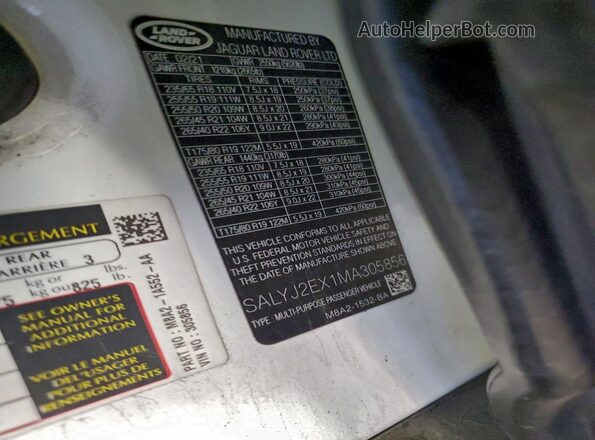 SALYJ2EX1MA305856 2021 LAND ROVER RANGE ROVER Белый Панорамный вид салона 360°