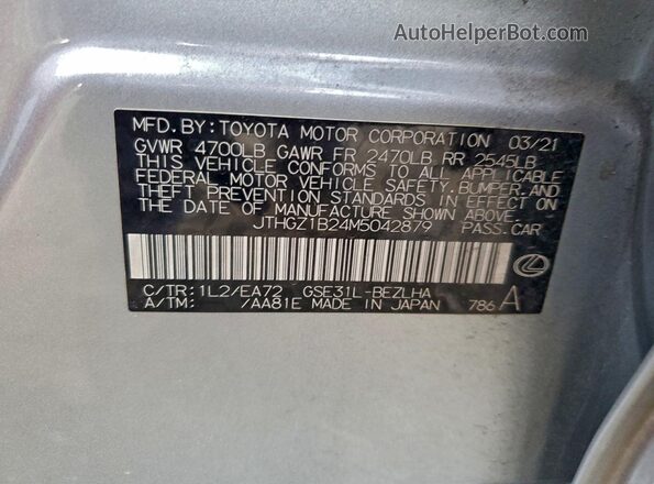 JTHGZ1B24M5042879 2021 LEXUS IS 350 F S Серебряный Вид наклейки с VIN-кодом