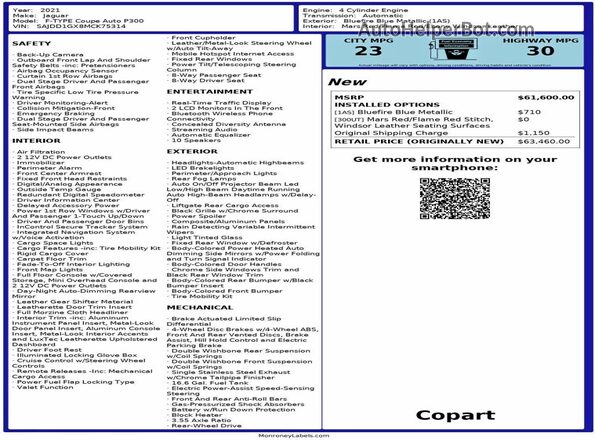 SAJDD1GX8MCK75314 2021 JAGUAR F-TYPE Синий Вид задней части салона