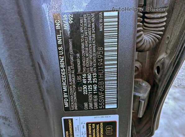 55SWF6EB1HU194958 2017 MERCEDES-BENZ C Gray Вид задньої частини салону