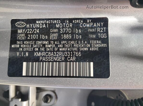 KMHRC8A32RU331766 2024 HYUNDAI VENUE Gray VIN sticker view