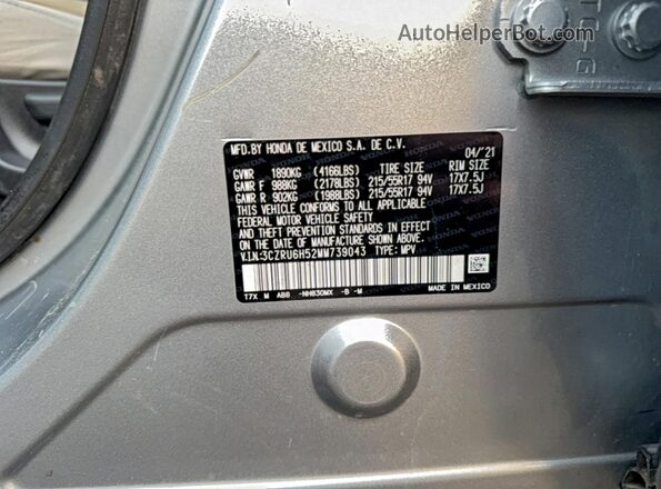 3CZRU6H52MM739043 2021 HONDA HR-V Silver Widok wnętrza z tyłu
