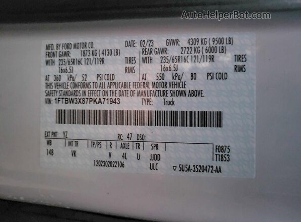 1FTBW3X87PKA71943 2023 FORD TRANSIT Белый Вид задней части салона
