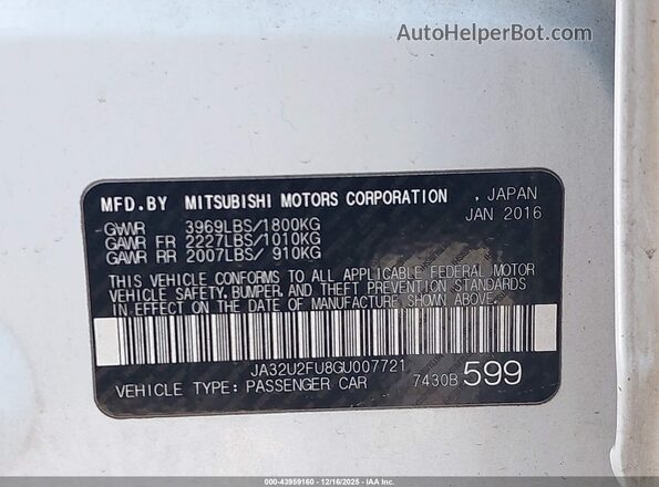 JA32U2FU8GU007721 2016 MITSUBISHI LANCER Белый Вид подкапотного пространства