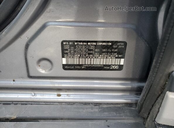 JA4AD3A33HZ009022 2017 MITSUBISHI OUTLANDER Серый Вид наклейки с VIN-кодом