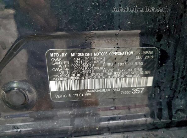 JA4AP3AU9LU017843 2020 MITSUBISHI OUTLANDER Черный Вид наклейки с VIN-кодом