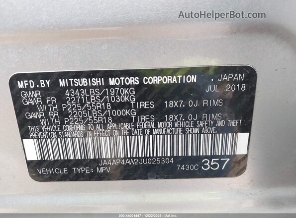 JA4AP4AW2JU025304 2018 MITSUBISHI OUTLANDER SPORT Silver Вид підкапотного простору
