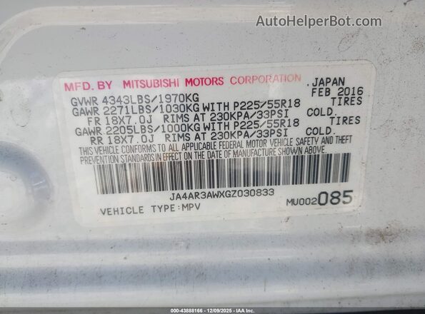 JA4AR3AWXGZ030833 2016 MITSUBISHI OUTLANDER SPORT White Widok komory silnika